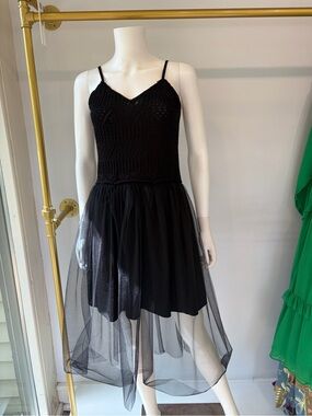 Stella Pardo Black Crochet Bodice Tulle Skirt Dress